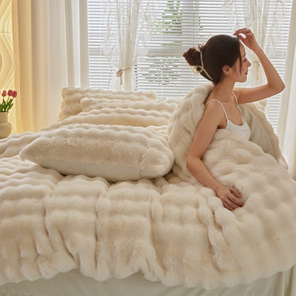 Rabbit fur bedding set