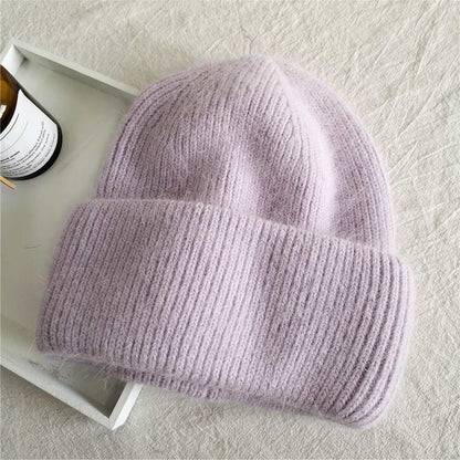 Rabbit Fur Knitted Winter Hat with Ear Protection