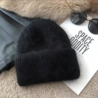 Rabbit Fur Knitted Winter Hat with Ear Protection