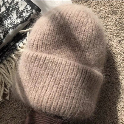 Rabbit Fur Knitted Winter Hat with Ear Protection