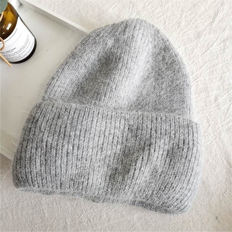 Rabbit Fur Knitted Winter Hat with Ear Protection