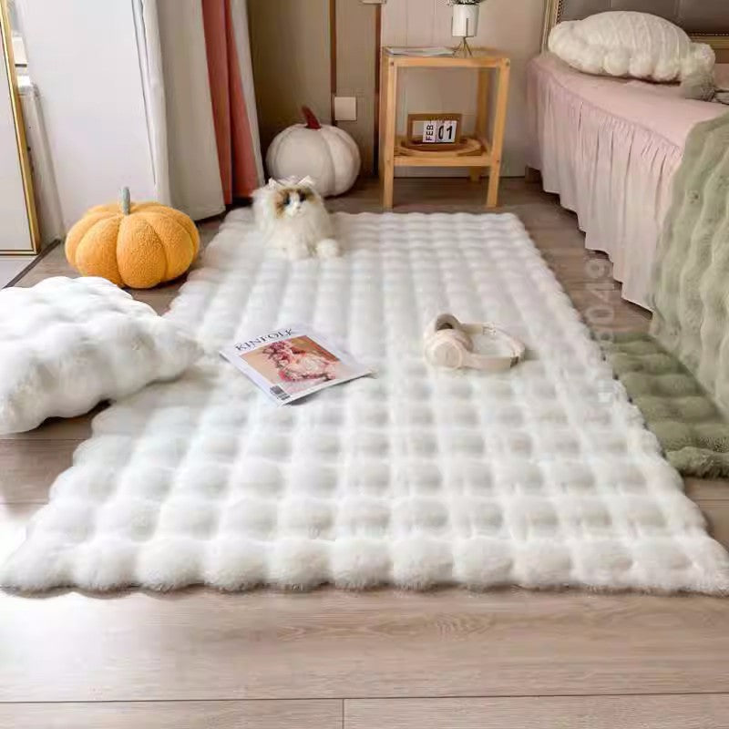 Rabbit fur-like bubble plush carpet