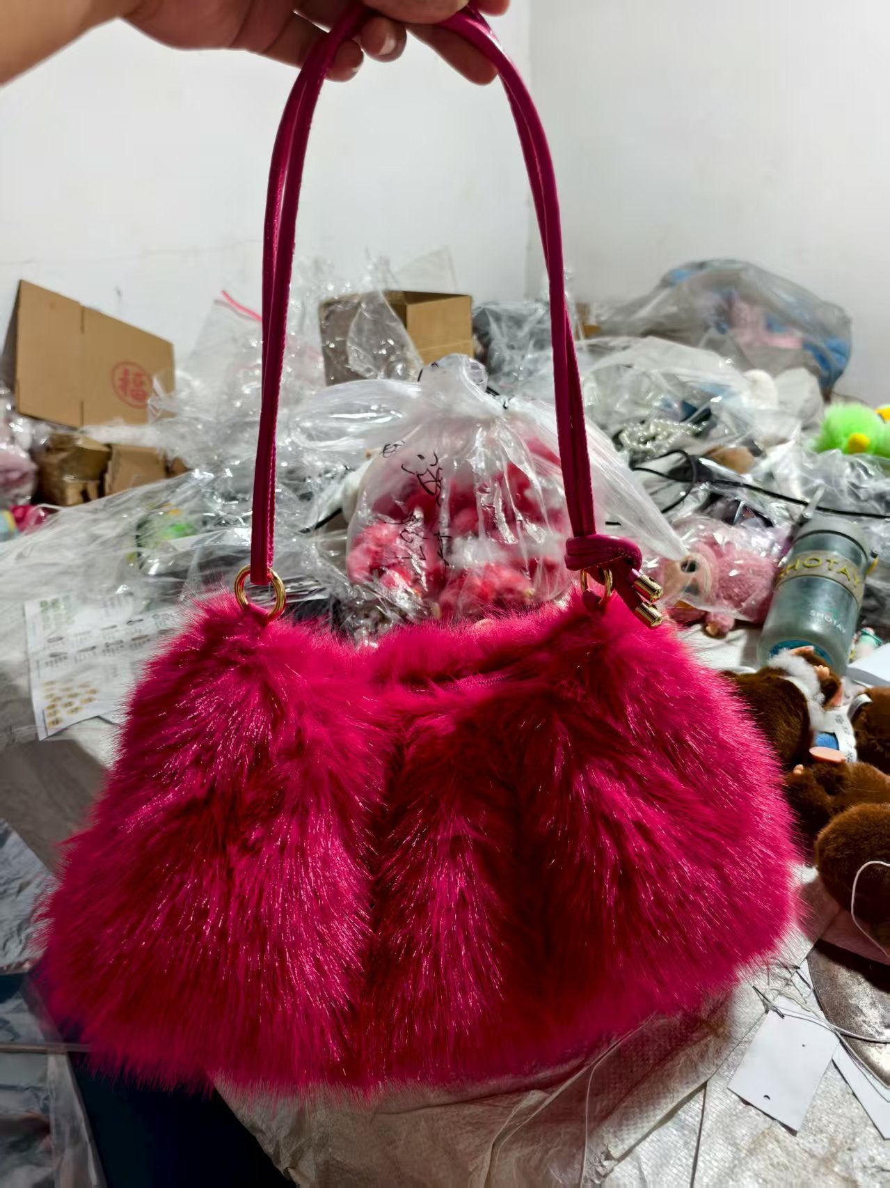 Rabbit fur plush bag