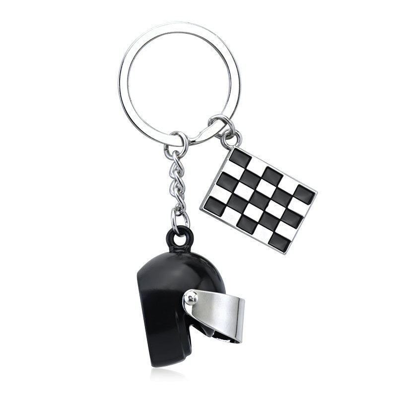 Racing Helmet Keychain with Flag Plate