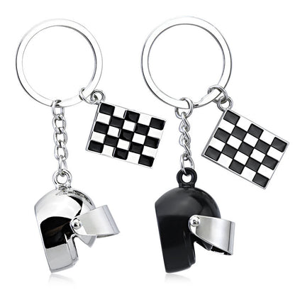 Racing Helmet Keychain with Flag Plate