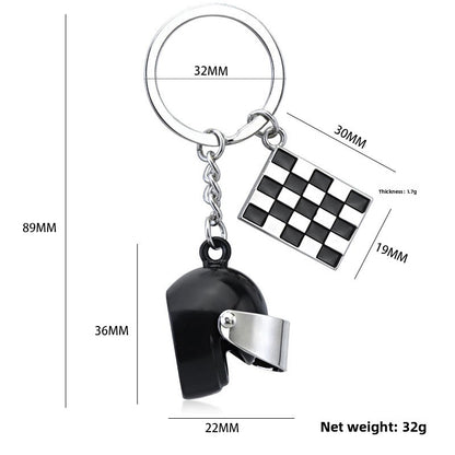 Racing Helmet Keychain with Flag Plate