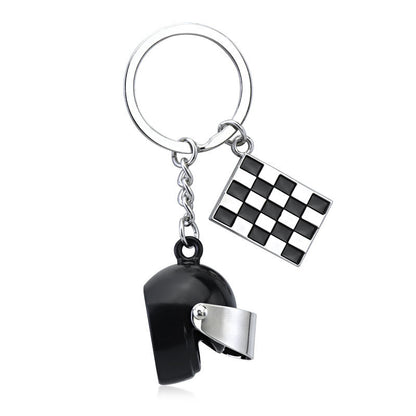 Racing Helmet Keychain with Flag Plate