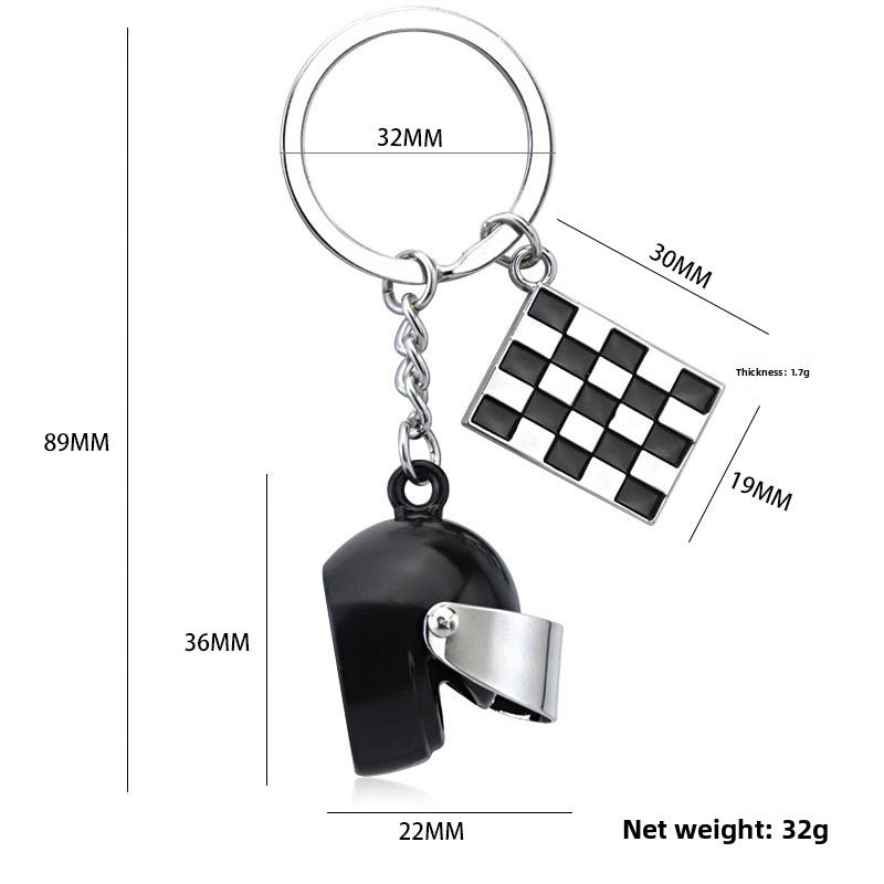 Racing Helmet Keychain with Flag Plate