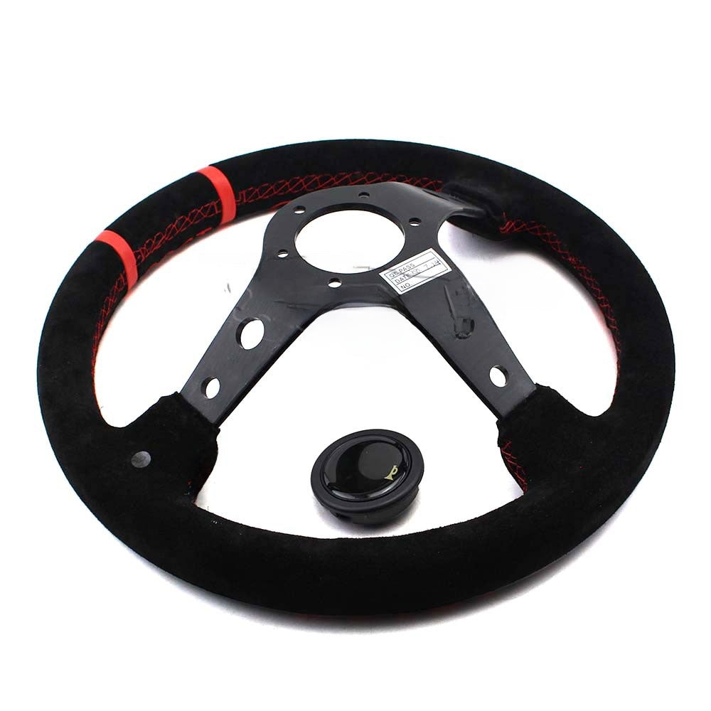 Racing Suede Leather Steering Wheel with Concave Design