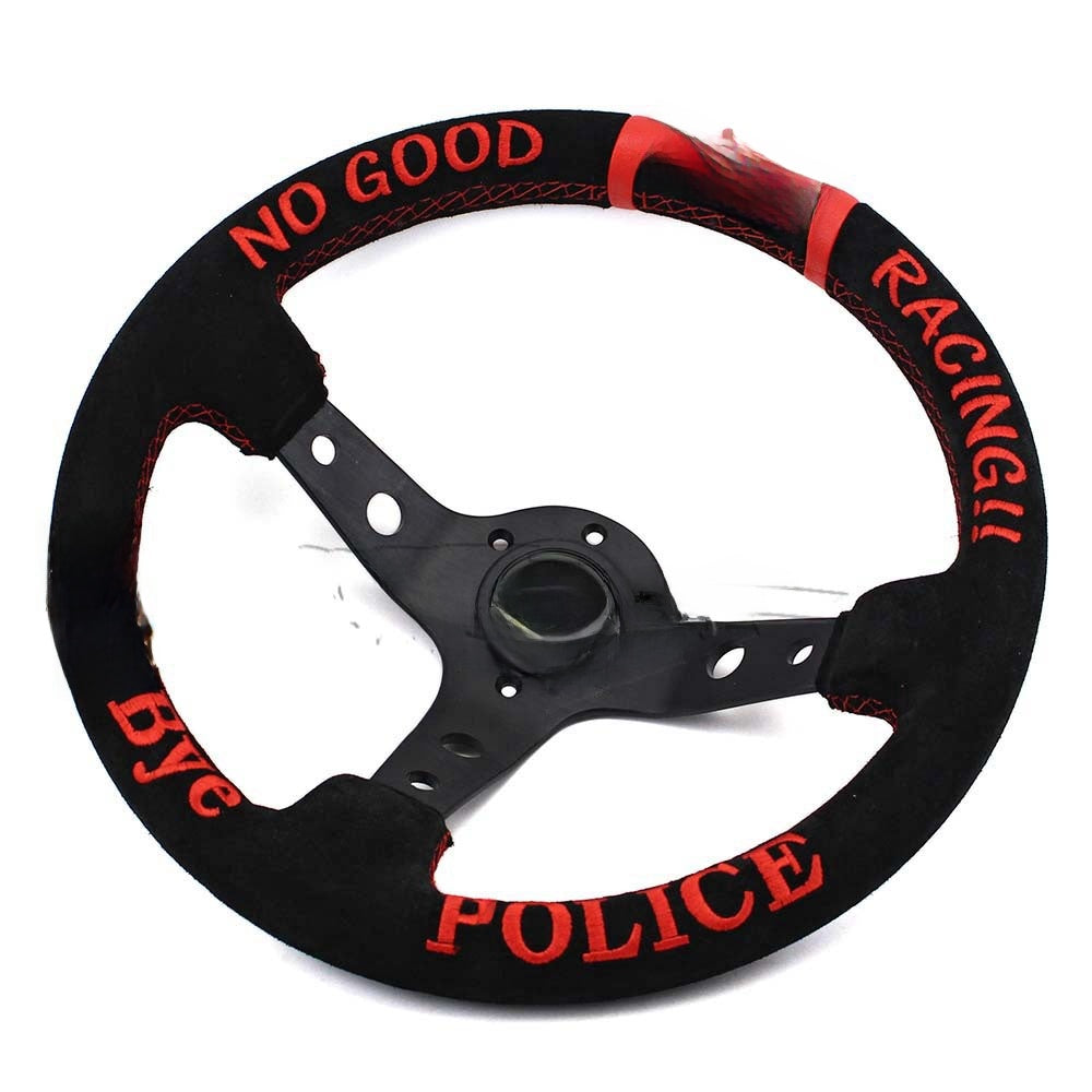 Racing Suede Leather Steering Wheel with Concave Design