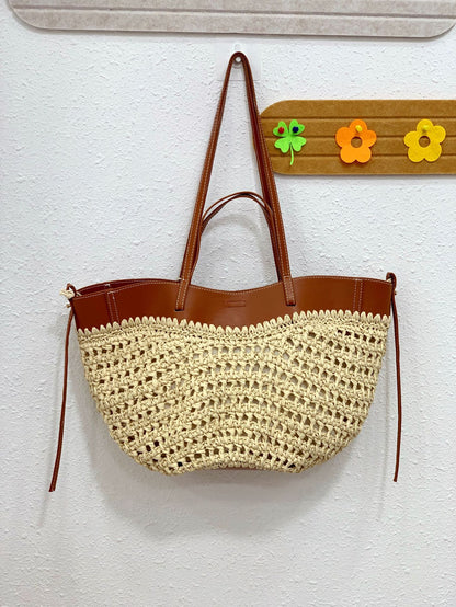 Raffia Woven Bucket Tote Bag