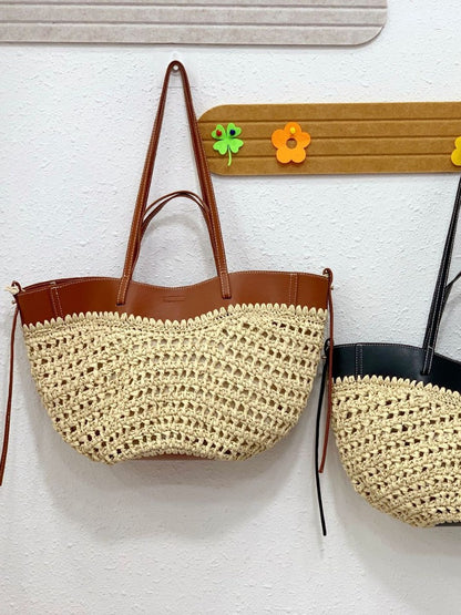 Raffia Woven Bucket Tote Bag
