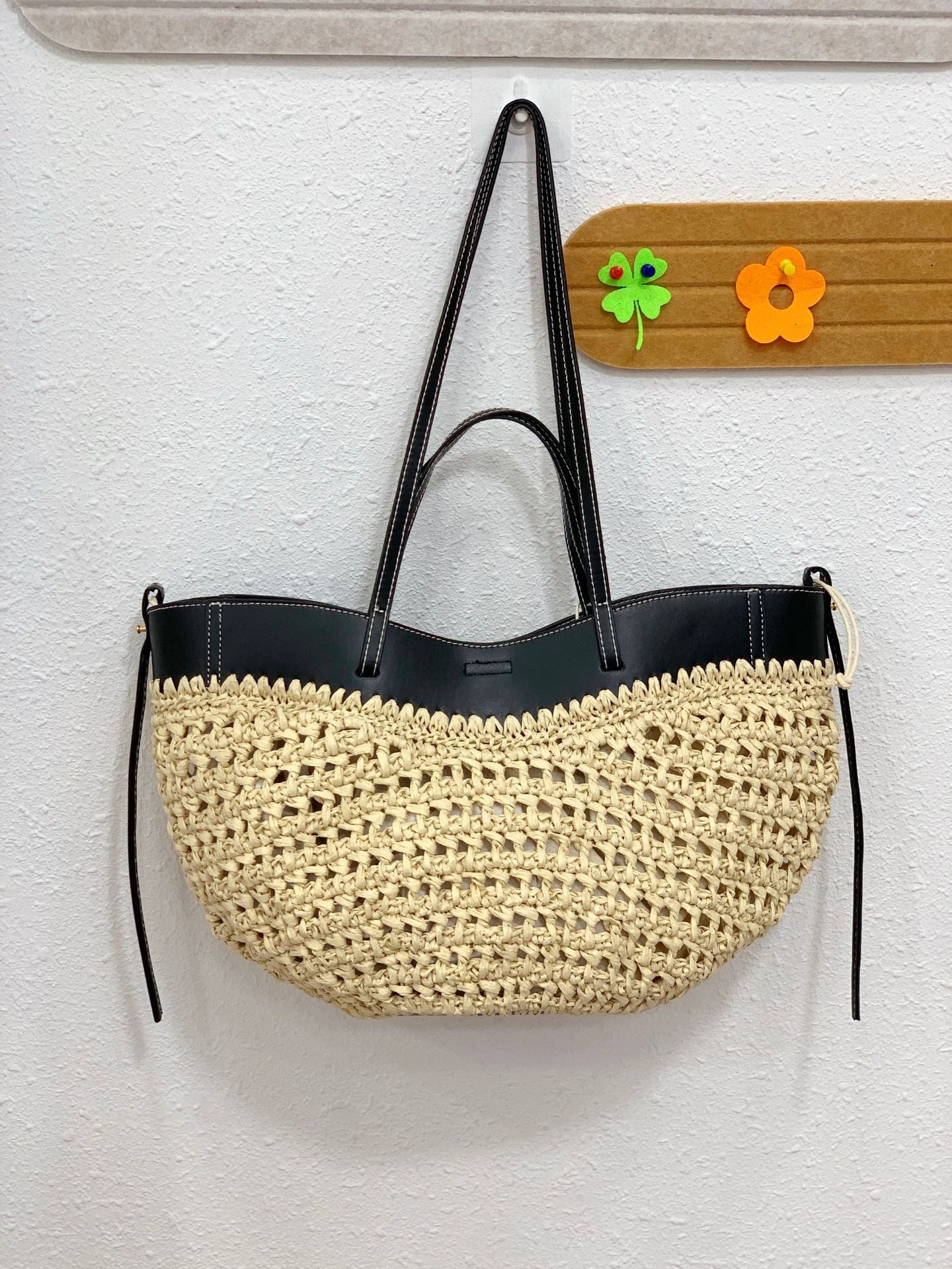 Raffia Woven Bucket Tote Bag