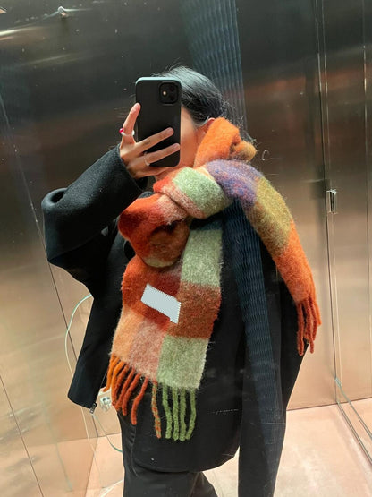 Rainbow-Check Cashmere Warm Scarf