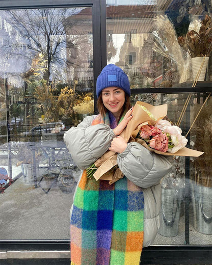 Rainbow-Check Cashmere Warm Scarf