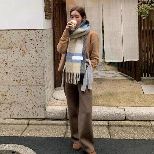 Rainbow-Check Cashmere Warm Scarf