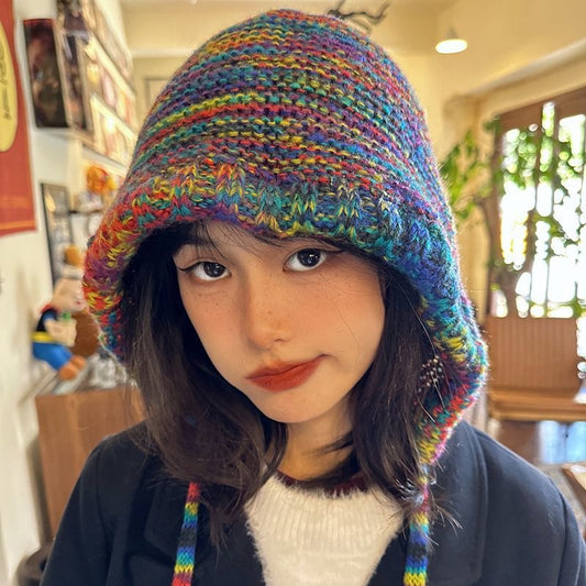Rainbow Stripe Knitted Winter Hat