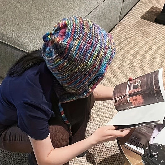 Rainbow Stripe Knitted Winter Hat