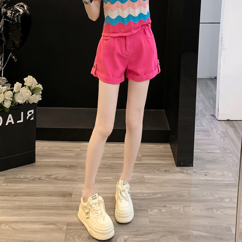 Rainbow Striped Knit Sweater Shorts Set