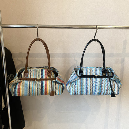 Rainbow Woven Tote Bag for Women