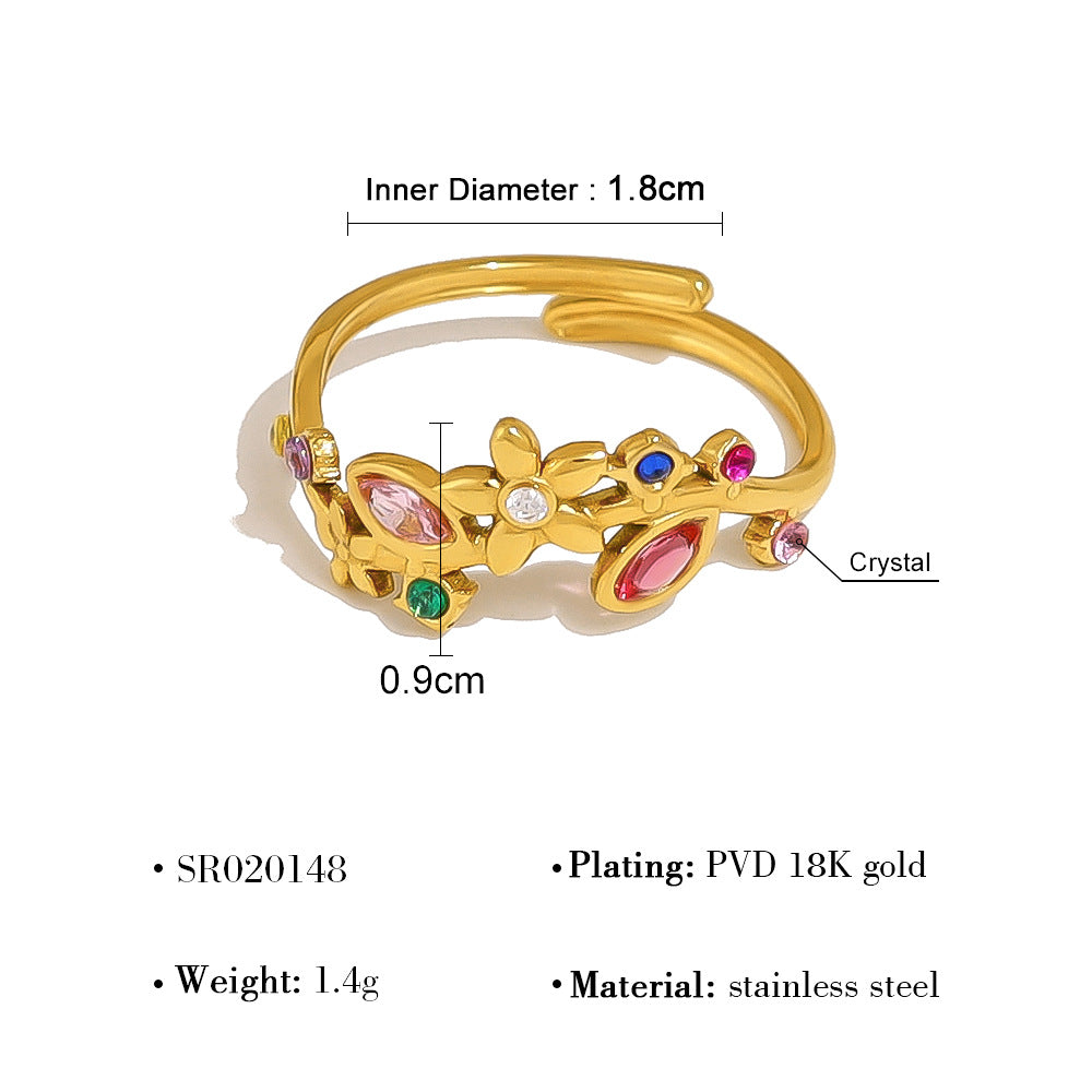 Rainbow Zircon Leaf Ring