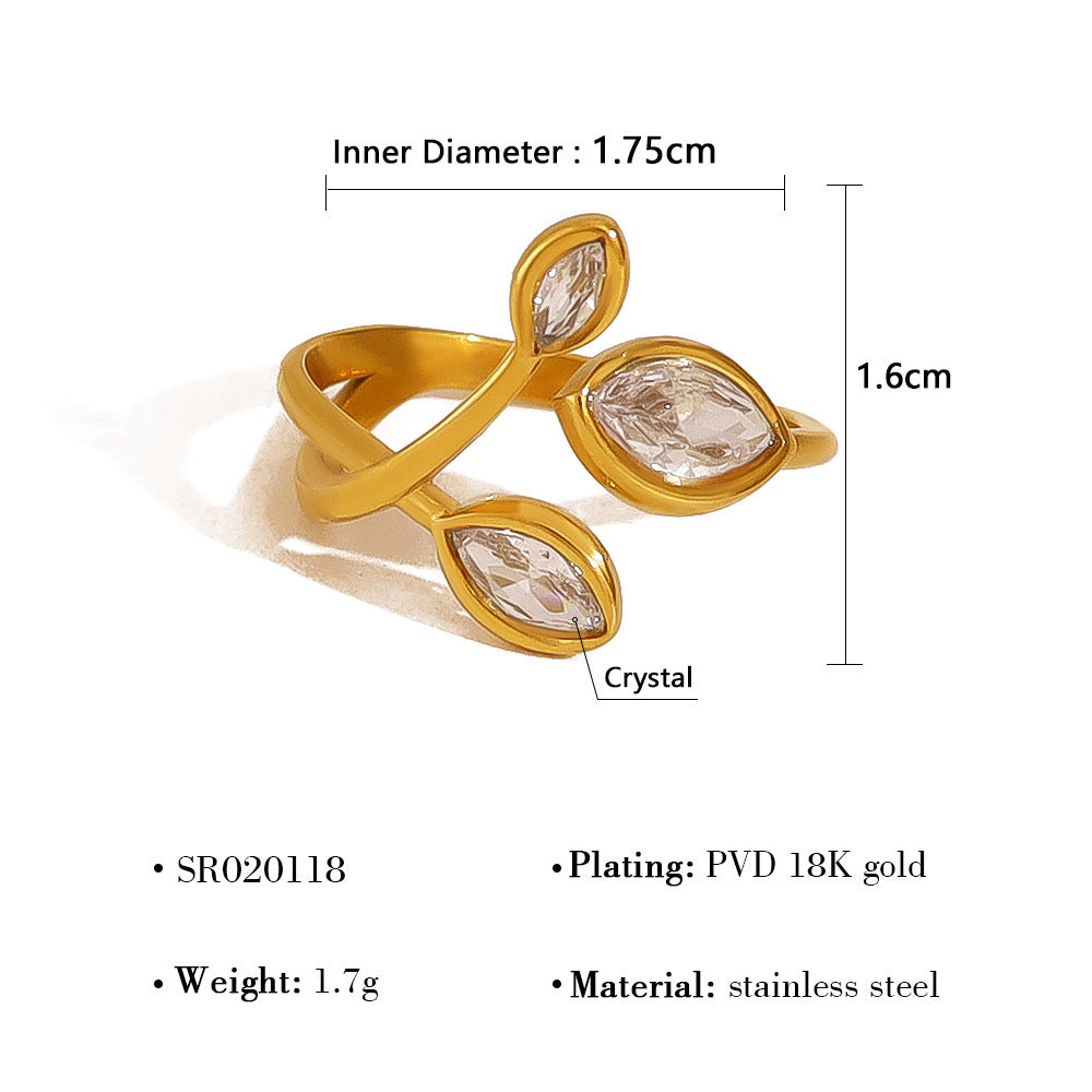 Rainbow Zircon Leaf Ring