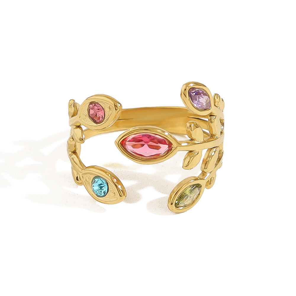 Rainbow Zircon Leaf Ring