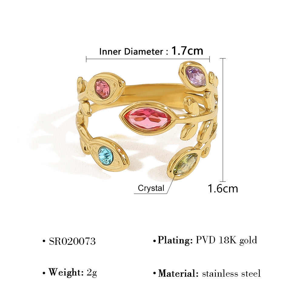 Rainbow Zircon Leaf Ring