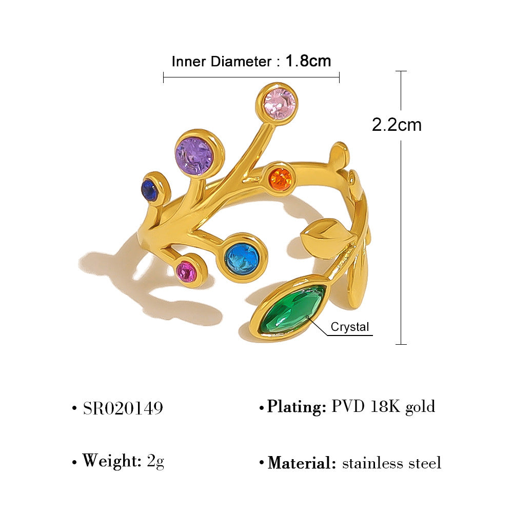 Rainbow Zircon Leaf Ring