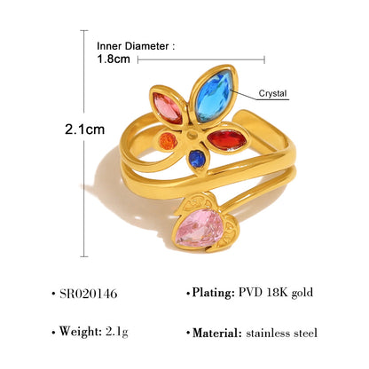 Rainbow Zircon Leaf Ring