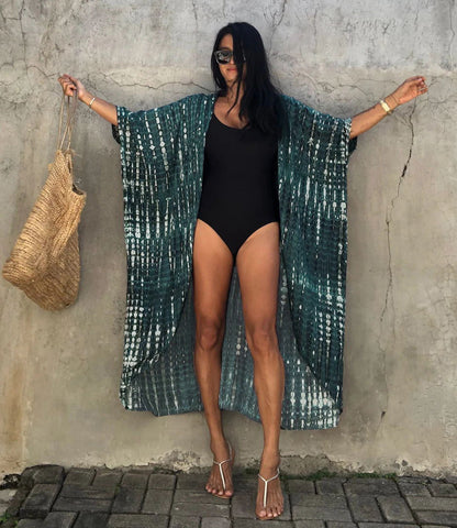 Ram Cotton Tie-Dye Sunscreen Cardigan Beach Vacation Skirt Bikini Outer Blouse Swimwear Women's Sunscreen