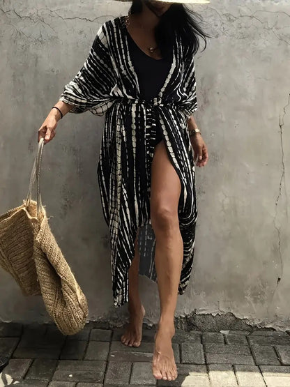 Ram Cotton Tie-Dye Sunscreen Cardigan Beach Vacation Skirt Bikini Outer Blouse Swimwear Women's Sunscreen
