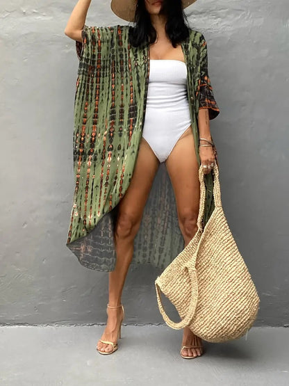 Ram Cotton Tie-Dye Sunscreen Cardigan Beach Vacation Skirt Bikini Outer Blouse Swimwear Women's Sunscreen