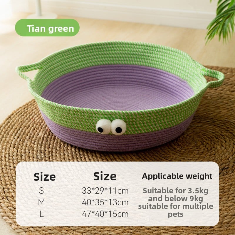 Rattan and cotton rope cat bed