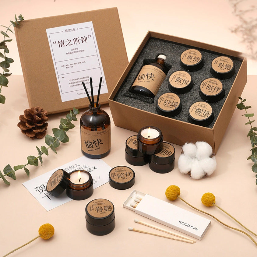 Rattan Aromatherapy Gift Set with Candles and Fireless Diffuser