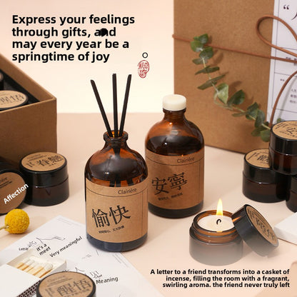 Rattan Aromatherapy Gift Set with Candles and Fireless Diffuser