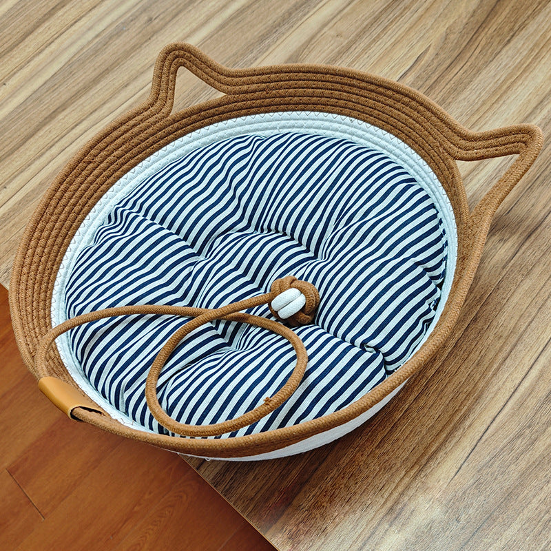 Rattan Cat Bed with Scratching Surface
