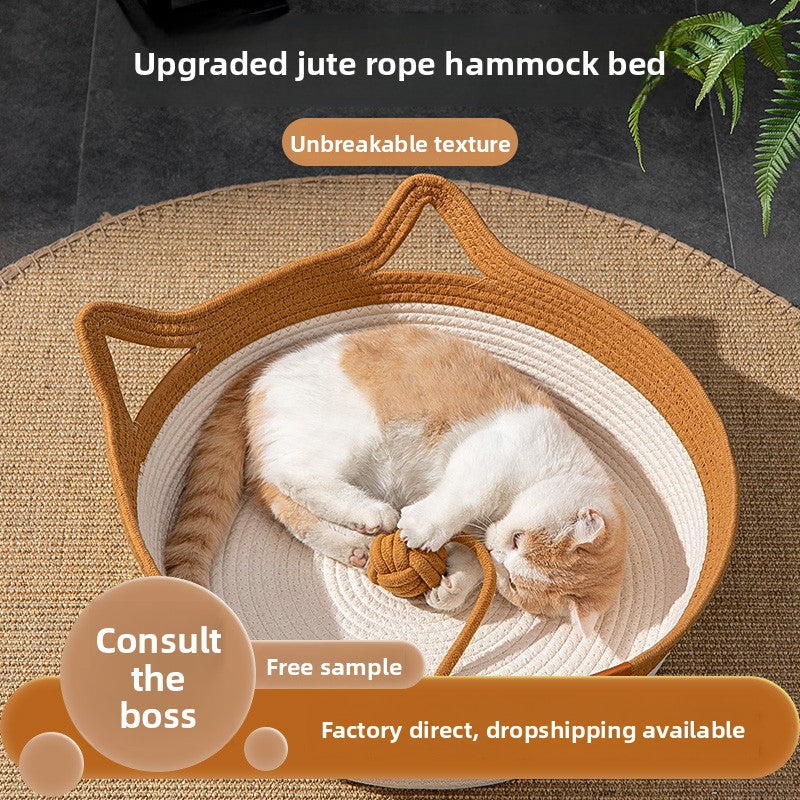 Rattan Cat Bed with Scratching Surface