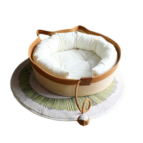 Rattan Cat Bed with Scratching Surface