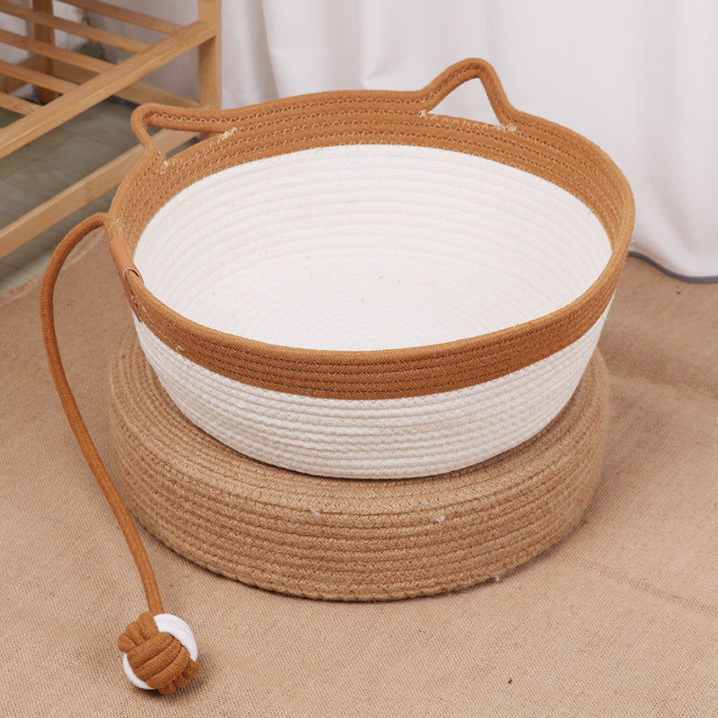 Rattan Cat Bed with Scratching Surface