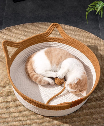 Rattan Cat Bed with Scratching Surface