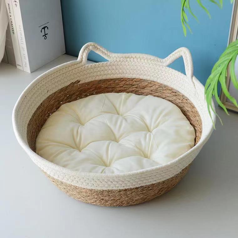 Rattan Cat Bed with Scratching Surface