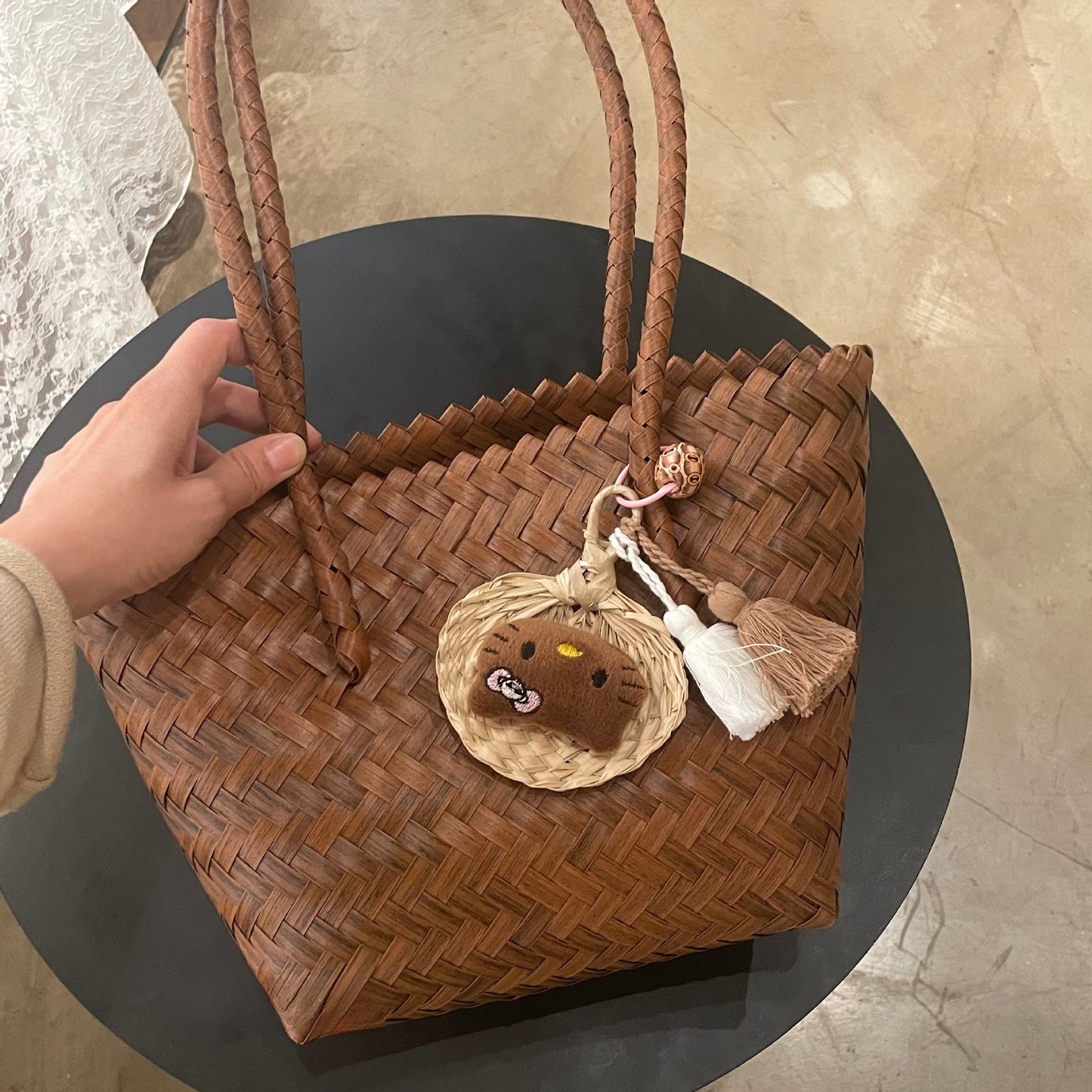 Rattan hand-held woven bag
