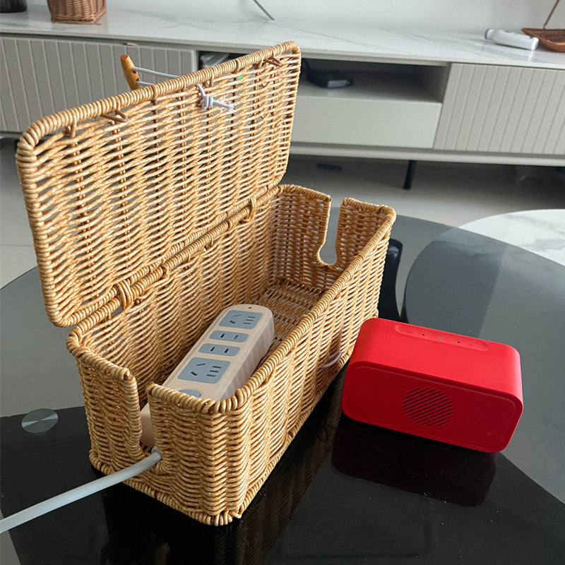 Rattan Style Cable Management Box with Lid