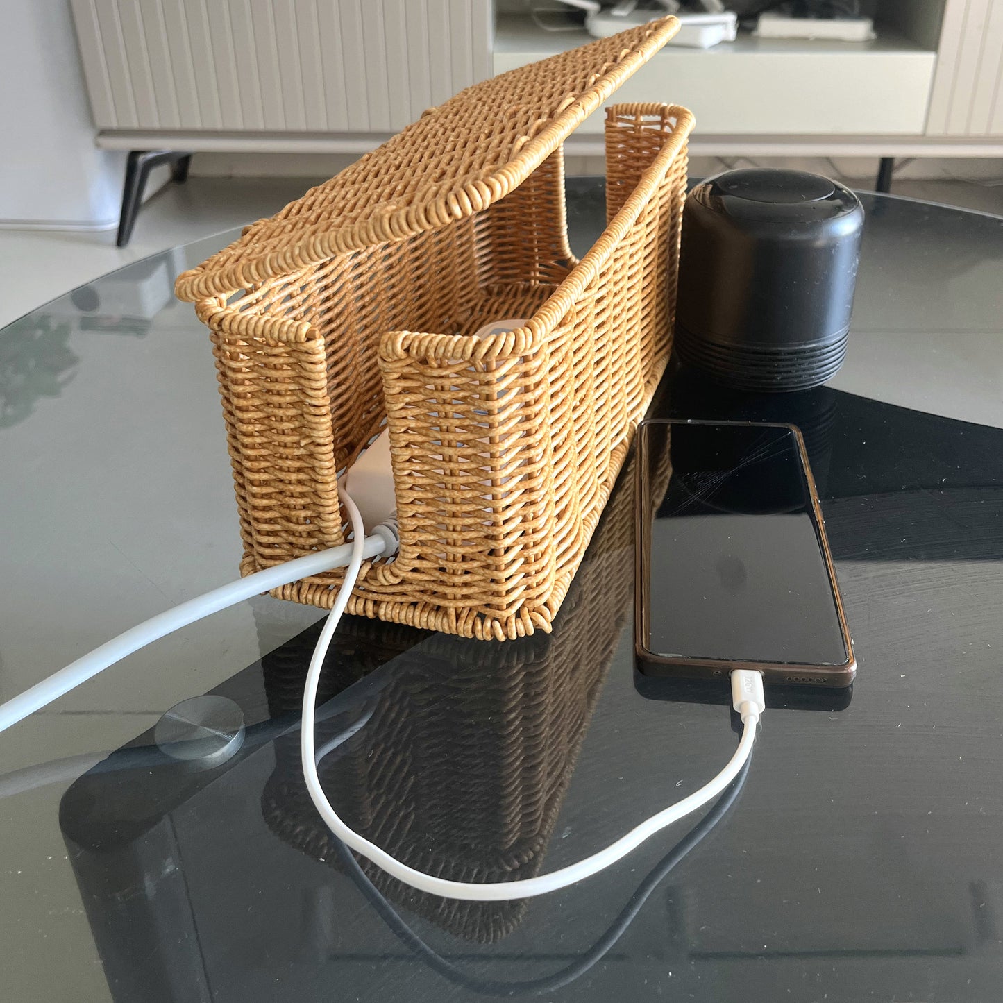 Rattan Style Cable Management Box with Lid