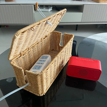Rattan Style Cable Management Box with Lid