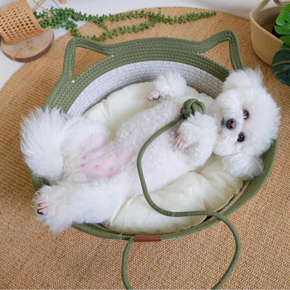Rattan Woven Cat Nest with Cooling Mat and Toy