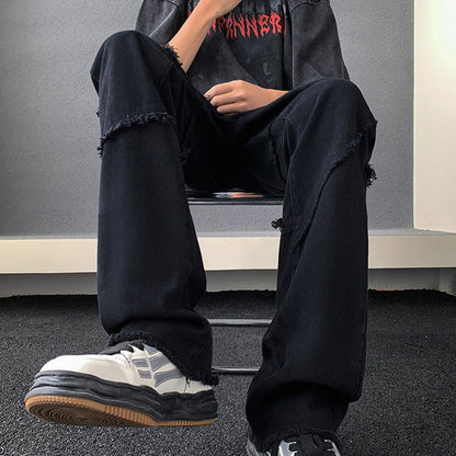 Raw-edge straight-leg flared pants