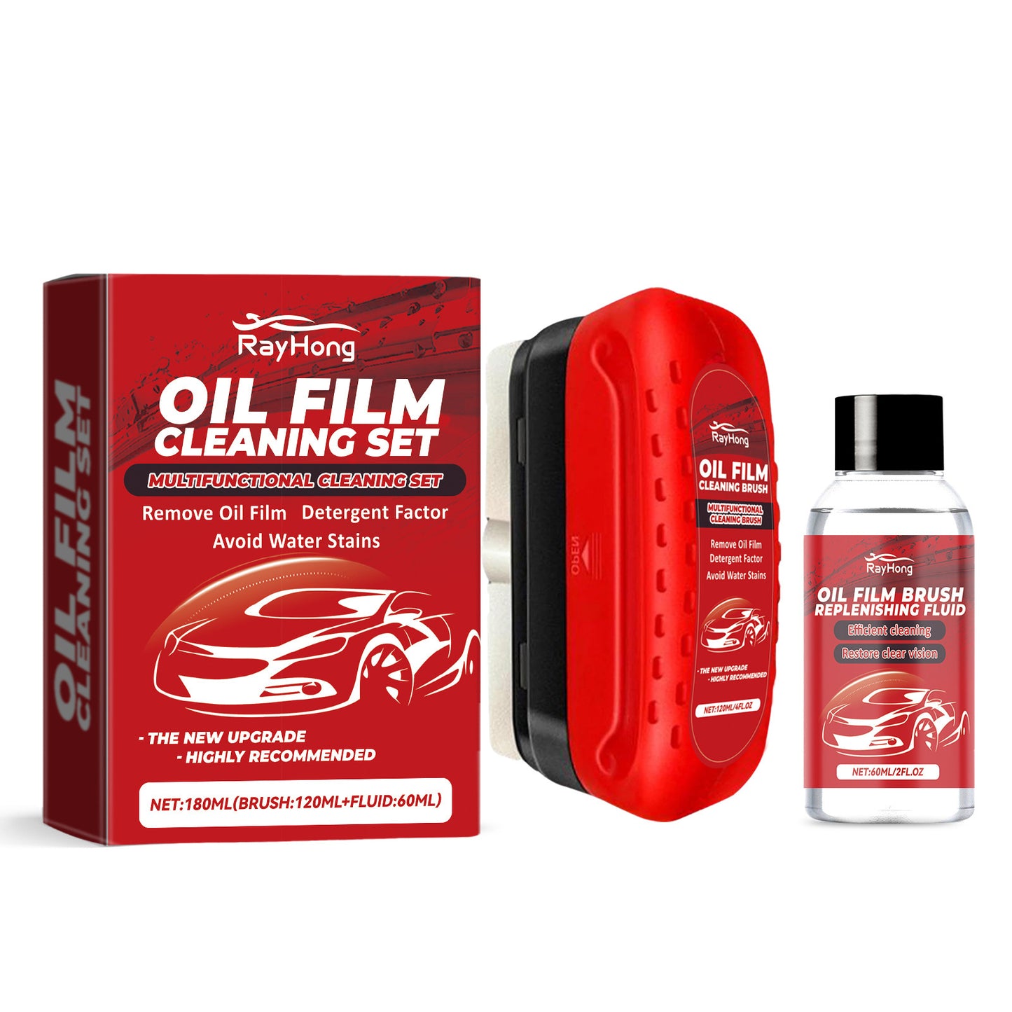 Rayhong Car Window Glass Cleaner Set with Oil Film Brush Refill