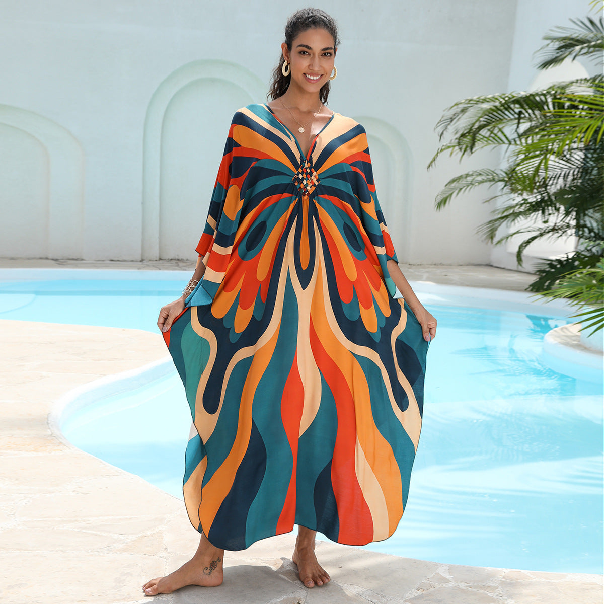 Rayon Printed Beach Cover Up Dress